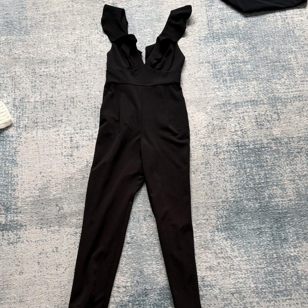 Lulu's Black Ruffle Strap Jumpsuit
